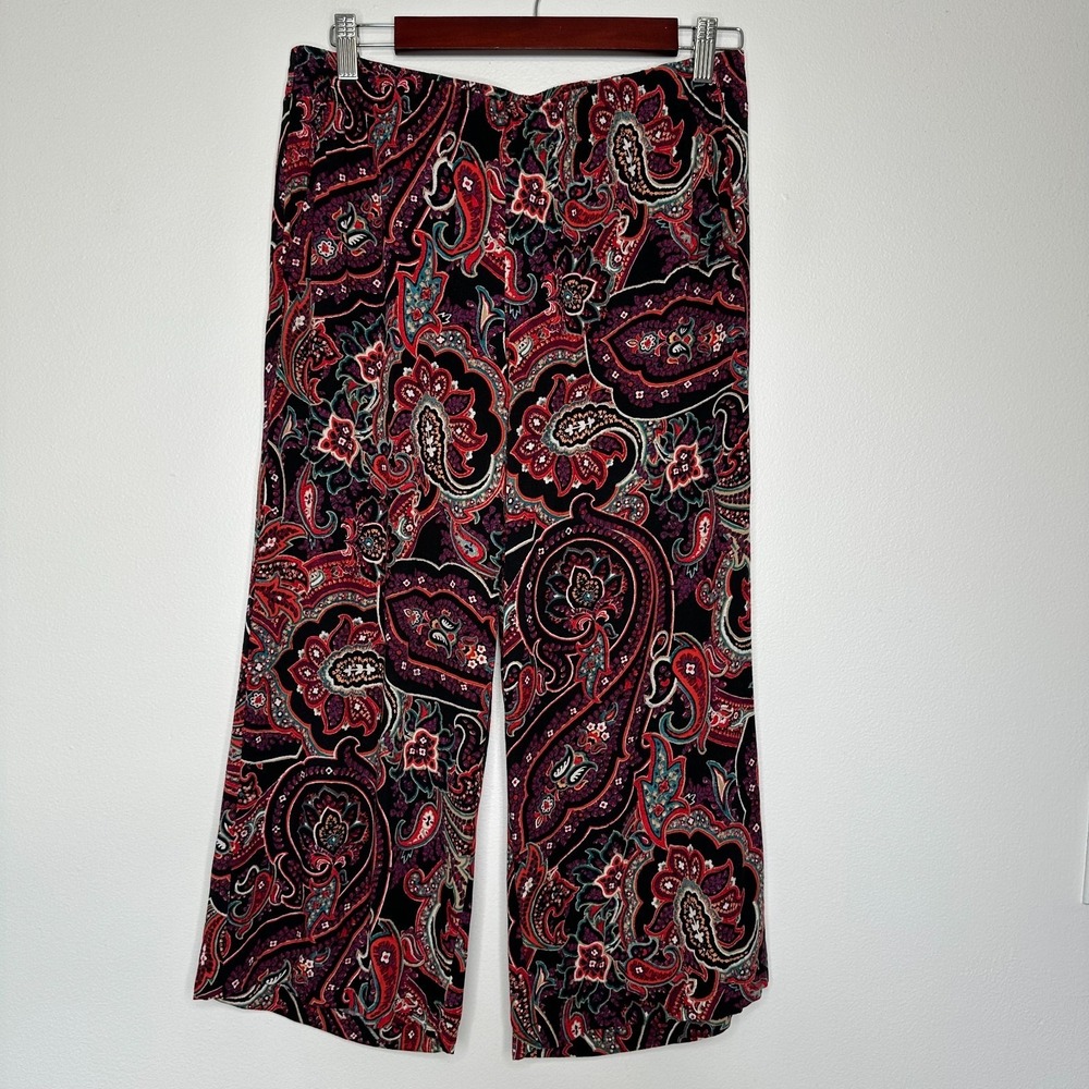J Jill Pull on Cropped Pants Size S Paisley Elastic waist Boho Wide Leg